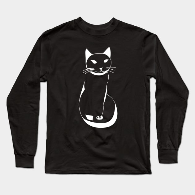 Sitting Cat - Simple white line drawing Long Sleeve T-Shirt by Off the Page